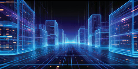 Digital technology data stream as a wave of binary code on a blue computer background for stock market finance graph illustration design