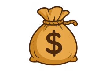 Money bag illustration representing wealth, savings, financial success, and investment on a transparent background