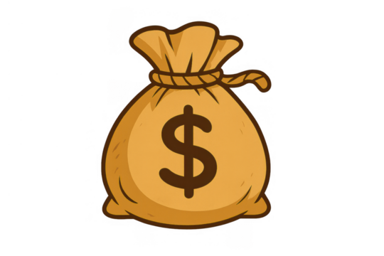 Money bag illustration representing wealth, savings, financial success, and investment on a transparent background
