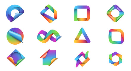 Abstract Colorful Gradient Ribbon Shapes Collection for Modern Design Isolated