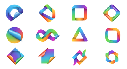 Abstract Colorful Gradient Ribbon Shapes Collection for Modern Design Isolated