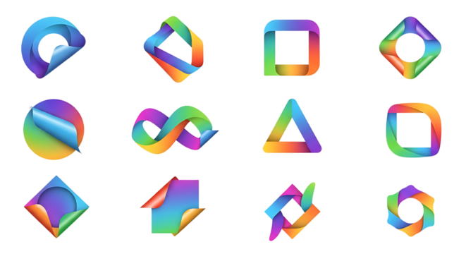 Abstract Colorful Gradient Ribbon Shapes Collection for Modern Design Isolated