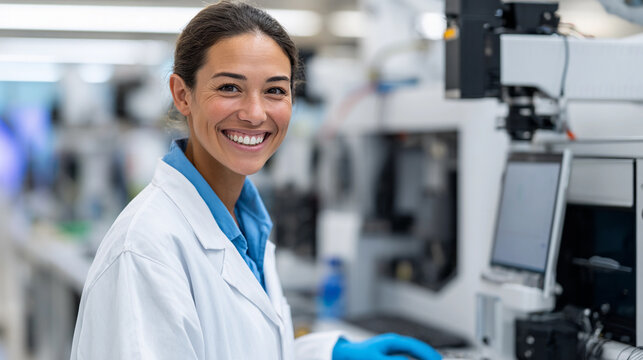 Laboratory technician working happily in a modern lab environment during the daytime