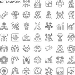 Teamwork Icons Set,Collaboration Line Icons,Business Teamwork Vector Pack,Corporate Team Icons Collection.