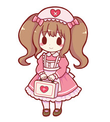 Cute Chibi Medical Lolita Nurse Girl with First Aid Kit &ndash; Hand-Drawn Kawaii Illustration