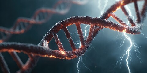 Damaged DNA helix with lightning