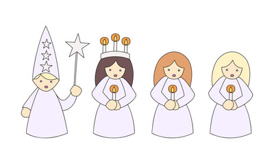 Advent Saint Lucy's Day procession - hand drawn vector illustration.