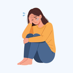 Upset woman covering face with hand