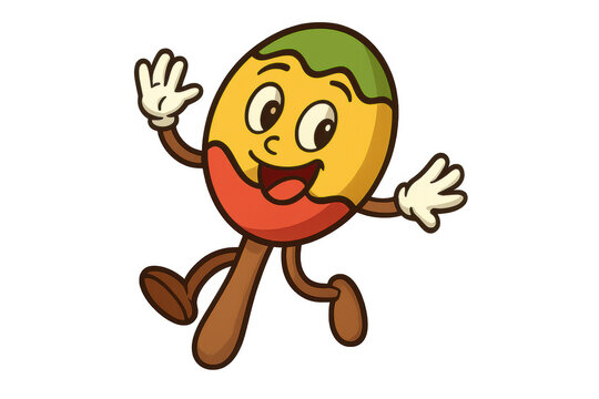 Ice cream pop mascot running and waving hand with happy facial expression, vintage cartoon character design on transparent background