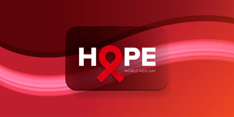 Hope lettering design with red ribbon. World AIDS DAY 1 december banner with red ribbon. World HIV awareness day starts in 1 December. Red ribbon with text background. World AIDS Day poster