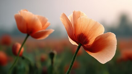 Delicate Blossoms of Poppy Flower with Soft Petals Bathed in Morning Light in a Vibrant Field of Colorful Floral Beauty