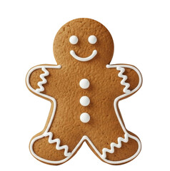 Gingerbread man cookie with simple white icing decoration isolated on white background
