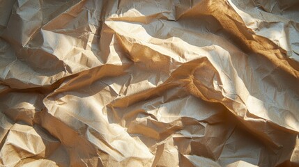 Crumpled kraft paper texture background natural brown recycled material with organic wrinkle patterns and dimensional folds eco-friendly design element