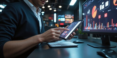 AI-Driven Marketing - Marketer Using AI to Analyze Consumer Behavior and Create Campaign A marketer is using AI tools to