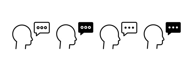 Voice and Speaking Icons Set. Outline People Communication, Speech Bubble Symbol