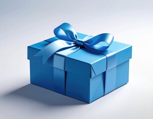 Obraz premium Blue box gift with ribbon on white background