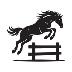 Powerful Leaping Horse Silhouette Over Rustic Fence In Bold Style
