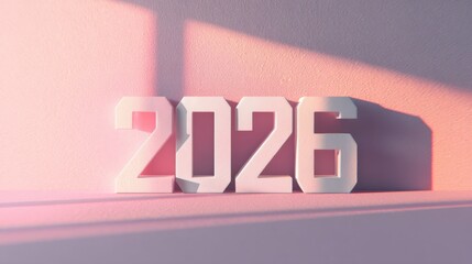 Modern 3D Numbers 2026 on Soft Pink Background with Shadows Reflecting Calmness and Future Optimism for Various Creative Projects and Designs