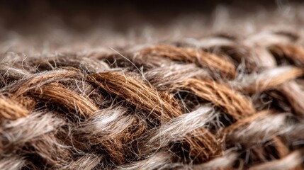 Fototapeta premium Close-Up Texture of Braided Natural Fiber Twine Showing Intricate Weave Patterns in Brown and Beige Tones Suitable for Crafts and Home Decor Projects