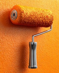 Obraz premium Orange Paint Roller Ready for Wall Application