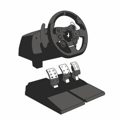 Gaming steering wheel and pedal set, designed for realistic racing simulation and immersive gameplay experience.