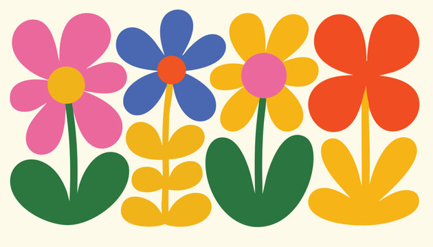 Simple Modern Geometric Abstract Flower Tile Motif Illustration Set