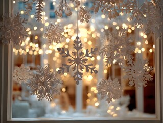 Elegant Christmas holiday background design featuring intricate paper cut snowflake motifs in a handcrafted layered style, framed by subtle shadows and a clean seaschristmas background with snowflakes