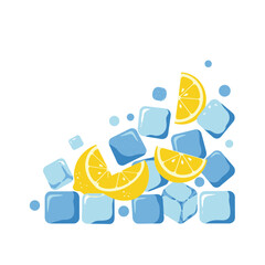 Refreshing illustration of blue ice cubes and yellow lemon slices for a cool drink.