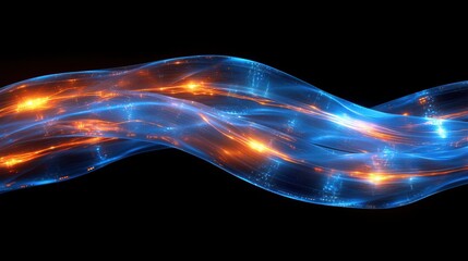 Curved cable detail dynamic light paths creating abstract patterns fiber optic illumination through translucent polymer coating macro photography