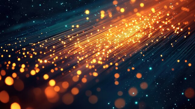 Fiber path detail glowing fiber optic trails light streams digital data flow network technology abstract background communication