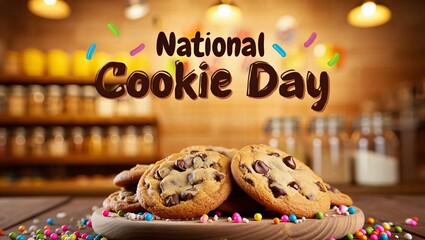 Happy national cookie day celebration with chocolate chip cookies