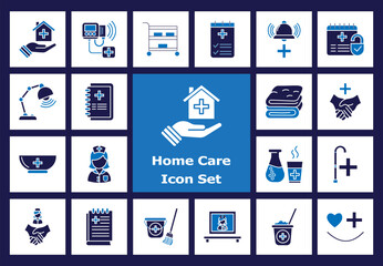 Home Care, Assisted Living, and Medical Support Icon Set - Flat Color Graphics for Nursing, Elderly Care, and Telehealth Services