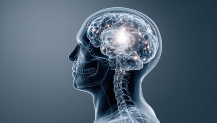 3D anatomical view of a brain and skull