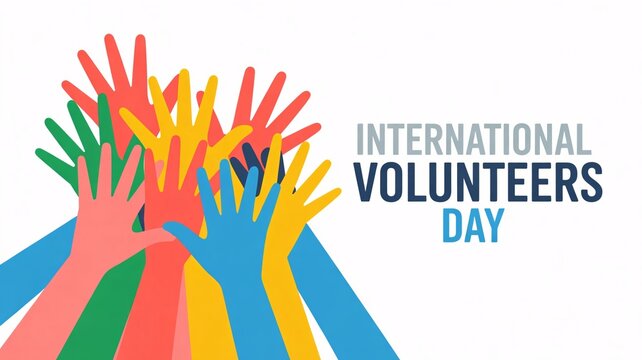 International volunteers day celebration with diverse hands