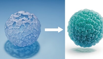 Transformation of abstract spheres, showcasing digital evolution and growth concept