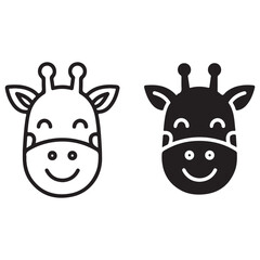 Cute Smiling Giraffe Head Icon in Outline and Solid Vector Styles