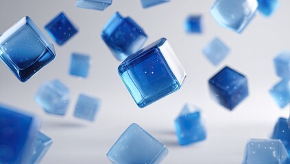 Abstract floating cubes in shades of blue