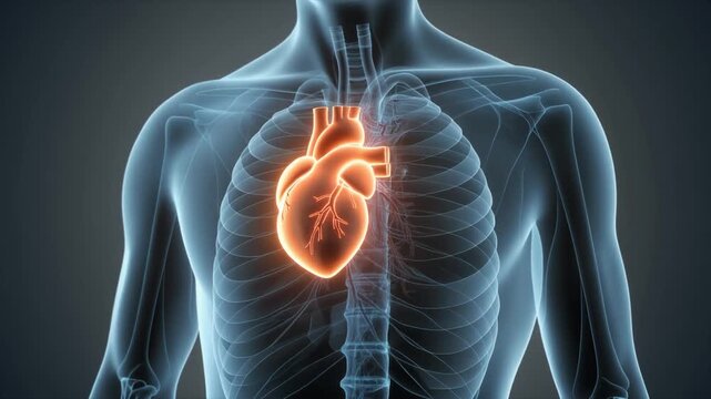 Healthy Human Heart Beating Inside Transparent Body Xray Scan Animation