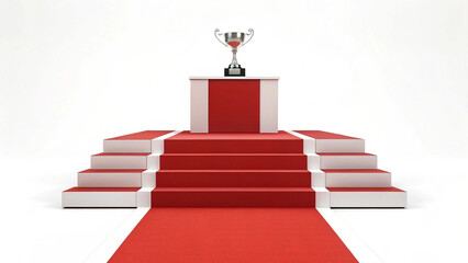 Simple red podium with a blank space for a trophy– adaptable design, clear focus on podium, white background.