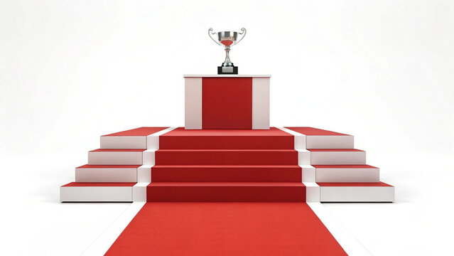 Simple red podium with a blank space for a trophy– adaptable design, clear focus on podium, white background.