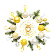 Elegant christmas wreath with gold and silver ornaments and greenery