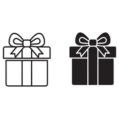 Gift Box Icons with Bow and Ribbon: Outline and Filled Styles
