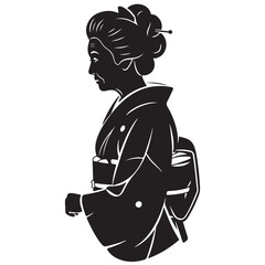 Elegant Older Japanese Woman in Traditional Kimono Silhouette Profile