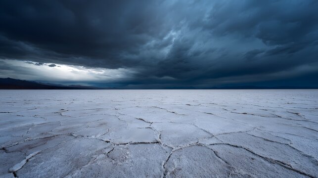 Dramatic stormy sky over endless Argentine salt flat desert landscape evokes raw power and serene beauty - Powered by Adobe