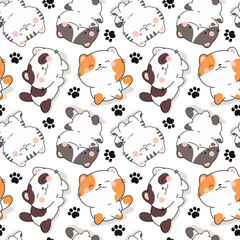 Seamless pattern with cute kawaii cats, fabric print.