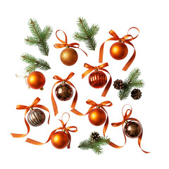Festive christmas ornaments with pine sprigs and pinecones