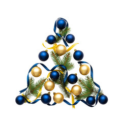Festive christmas tree shape with blue and gold ornaments