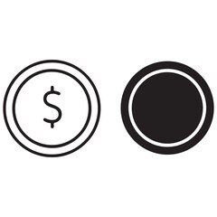 Outline Dollar Coin Icon and Solid Blank Currency Symbol