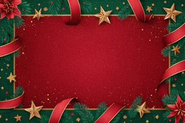 Elegant Christmas sale banner in rich red and gold tones, featuring festive lights and a modern layout ideal for seasonal promotions and marketing.