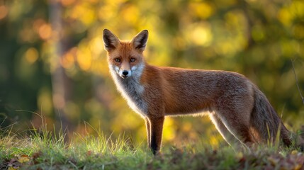Obraz premium Majestic red fox portrait bathed in golden light a stunning wildlife scene of autumn beauty
